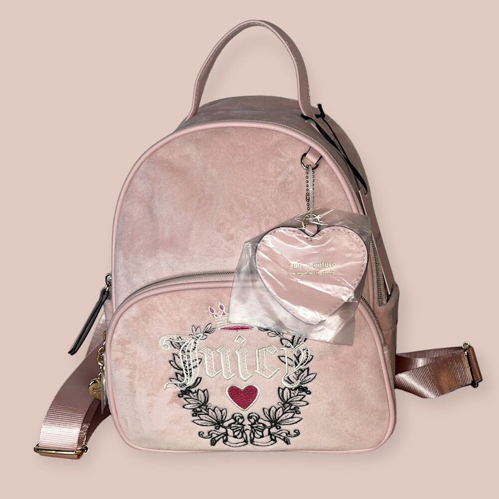 Juicy Couture Velour Pink Diamond Heritage Backpack Embroidered Backpack